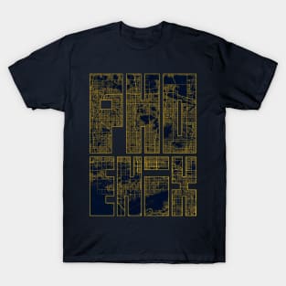 Phoenix, Arizona, USA City Map Typography - Gold Art Deco T-Shirt